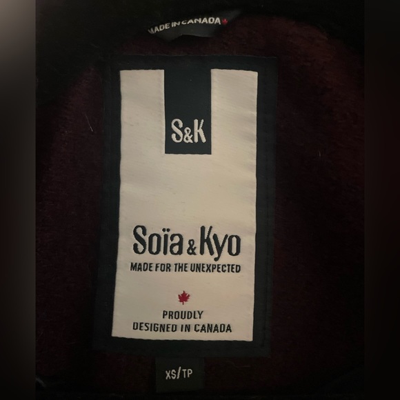 SOIA & KYO Womens XS Deep Purple Wool Blend Coat Double Collar Slim Fit - Picture 4 of 6